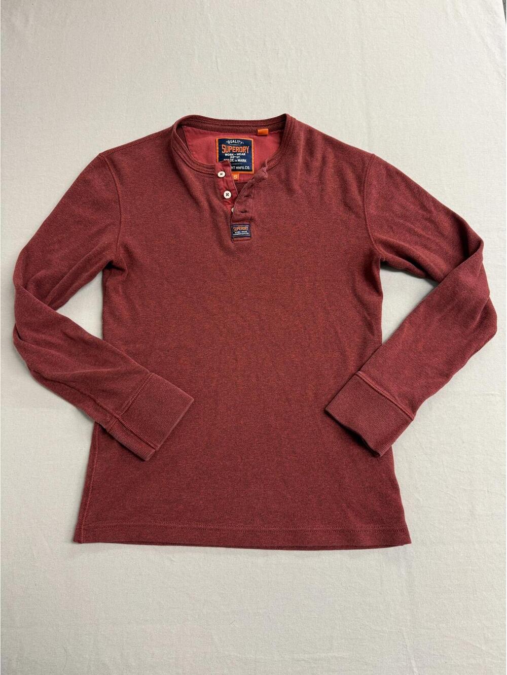 Superdry Mens Henley Long Sleeve Heritage Grandad Wine Red S